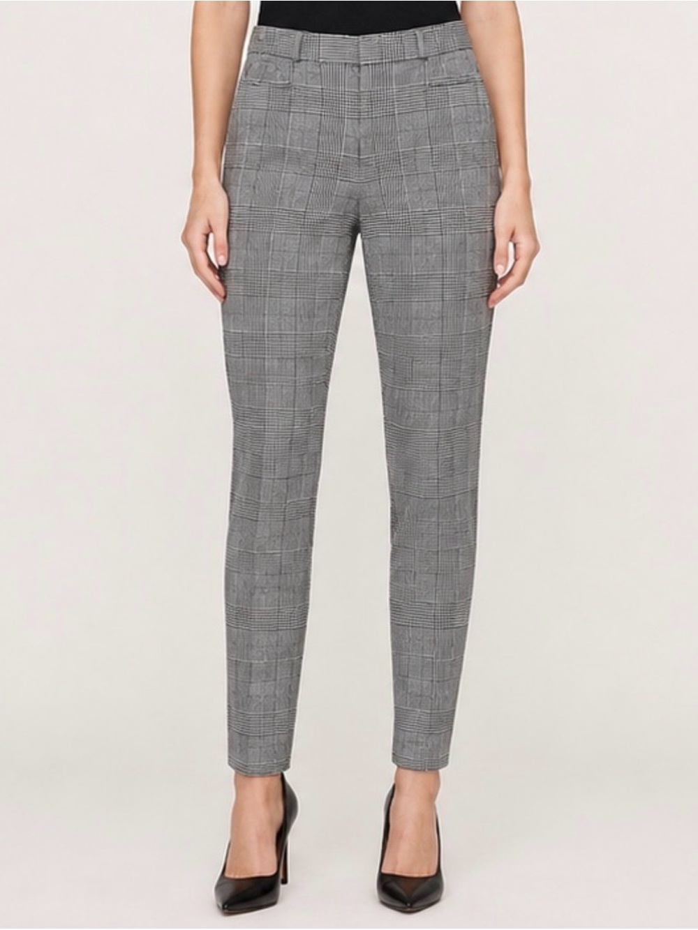 Banana Republic: Sloan Petite Black & White Glen Plaid Pants - Size US 2